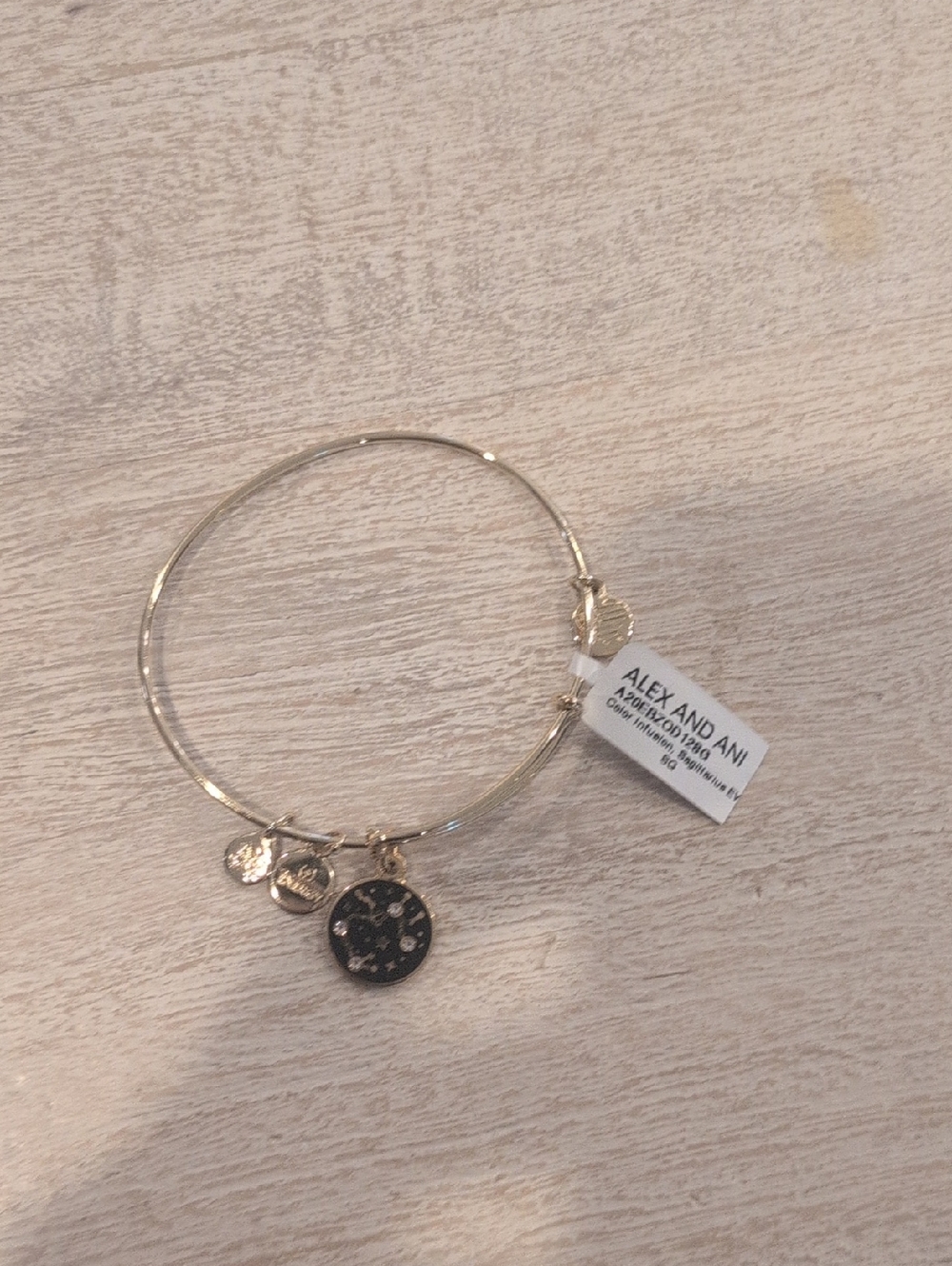 Alex and Ani Silver Constellation Charm Bangle with Black Enamel Sagittarius